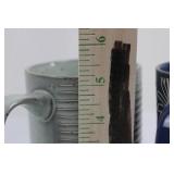 Laurie Gates Mugs - Blue Floral & Green Ribbed Ceramic Coffee Cups (Lot of 2)