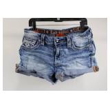 Rock Revival Denim Shorts - Embroidered Back Pockets, Distressed Blue Size 31
