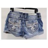 Rock Revival Denim Shorts - Embroidered Back Pockets, Distressed Blue Size 31