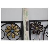 Floral Metal Wall Art Panels - 32" x 12" Set of 2 Black Wrought Iron Flower Scrollwork