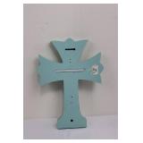 Blessed Cross Wall Decor - Light Blue Damask Pattern, Approx. 15in Tall