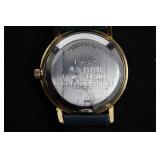 Omega Quartz Wristwatch - Gold-Tone Case, Blue Leather Strap, Swiss Made Not working  condition