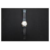 Omega Quartz Wristwatch - Gold-Tone Case, Blue Leather Strap, Swiss Made Not working  condition