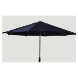 Beautiful navy blue patio umbrella, standing 8 feet tall and expanding from 10 to 12 feet wide