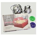 Get ready for spring with our baby chick lot! It has a corral, heat lamps, and feeding bowls.