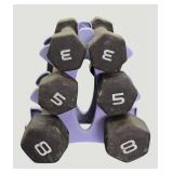 Hand weight set Lot with 8, 5, and 3-pound weights