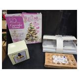 Assorted Kitchen Items, Cupcake Stand, Devil Egg Holder, Sliding Refrigerator Tray and Wine Chiller Ice Mold