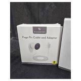 Assorted Wasserstein Home Security Products, Solar Charger, Alarm Clock Camera Case and Pogo Pin Cable and Adapter