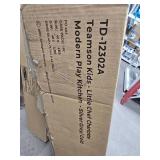 Teamson Kids Little Chef Charlotte Modern Modular Interactive Wooden Play Kitchen with Refrigerator, Stove and Sink in Gray with Gold Accents