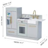 Teamson Kids Little Chef Charlotte Modern Modular Interactive Wooden Play Kitchen with Refrigerator, Stove and Sink in Gray with Gold Accents