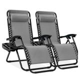 Set of 2 Adjustable Zero Gravity Patio Chair Recliners w/ Cup Holders