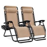 Set of 2 Adjustable Zero Gravity Patio Chair Recliners w/ Cup Holders
