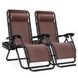 Set of 2 Adjustable Zero Gravity Patio Chair Recliners w/ Cup Holders