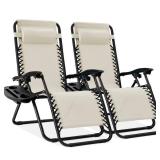 Set of 2 Adjustable Zero Gravity Patio Chair Recliners w/ Cup Holders