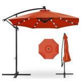 Solar LED Offset Hanging Patio Umbrella w/ Crank Tilt Adjustment - 10ft