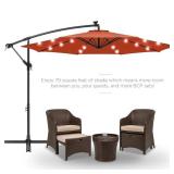 Solar LED Offset Hanging Patio Umbrella w/ Crank Tilt Adjustment - 10ft
