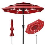 3-Tier Solar Patio Umbrella w/ LED Lights, Tilt Adjustment, Crank - 10ft