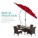 3-Tier Solar Patio Umbrella w/ LED Lights, Tilt Adjustment, Crank - 10ft