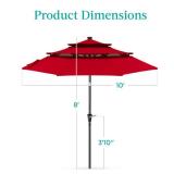 3-Tier Solar Patio Umbrella w/ LED Lights, Tilt Adjustment, Crank - 10ft