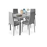Best Choice Products Glass Dining Table, Modern Kitchen Table Furniture for Dining Room, Dinette, Compact Space-Saving w/Glass Tabletop, Metal Steel Frame - Gray (Table Only)