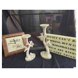 Assorted Household Decor, Candle Holders, Clock and Wall Sign