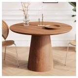 43 inch wooden circular dining table, modern minimalist round table, natural wood grain dining table