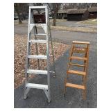 Werner W334 4 ft Wood Step Ladder & 6 ft Aluminum Ladder