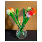 Wood Flowers Framed Floral Art - 2 Prints & Glass Vase w Wooden Tulips