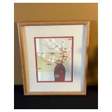 Wood Flowers Framed Floral Art - 2 Prints & Glass Vase w Wooden Tulips