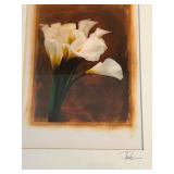 Wood Flowers Framed Floral Art - 2 Prints & Glass Vase w Wooden Tulips