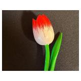 Wood Flowers Framed Floral Art - 2 Prints & Glass Vase w Wooden Tulips