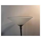 Torchiere Floor Lamp - White Glass Shade, Chrome Stem, 60 in Tall