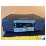 MCM VTG Birch & Rattan Accessory Table & SoundWorks Radio CD740 with 2 CDs included