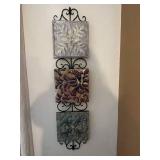 Ceramic Floral Tile Wall Art - 3-Piece Set on Wrought Iron Hanger