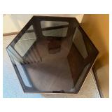 VTG Hexagonal Walnut Coffee Table with Glass Top - 27 x 30 inches