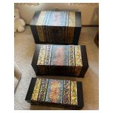 Decorative Black Storage Chests - 3-Piece Set Containing Gift Wrap Supplies