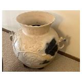 Large Floor Decorative Ceramic Vase - Floral Embossed Relief, 26 x 26 in