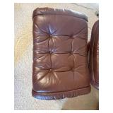 Brown Leather Lounge Chair With Ottoman - Tufted, Circular Wood Base