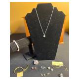 Misc Jewelry Lot w 12GF & Monet Bracelets, Flower Crystal Pendant Necklace - Silver-Tone with Iridescent Stones w Lot of Earrings