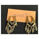 Lot of Earrings Inc Monet Gold-Tone Crystal Heart Earrings with Green Stone Drops & Dangling Hoops