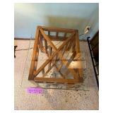 End Table with Glass Top, Criss-Cross Wood Frame, 24 x 23 x 29 (H x W x D)