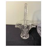 Crystal Cut Glass Basket with Handle & Matching Bowl Set