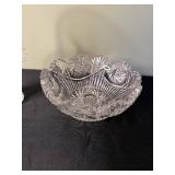 Crystal Cut Glass Basket with Handle & Matching Bowl Set