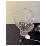 Crystal Cut-Glass Pedestal Compote Bowl with Handle & Turtle Mosaic Glass Lamp