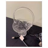 Crystal Cut-Glass Pedestal Compote Bowl with Handle & Turtle Mosaic Glass Lamp