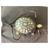 Crystal Cut-Glass Pedestal Compote Bowl with Handle & Turtle Mosaic Glass Lamp