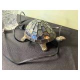 Crystal Cut-Glass Pedestal Compote Bowl with Handle & Turtle Mosaic Glass Lamp