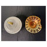 Fenton Marigold Carnival Glass Basketweave Open Lace Bowl & VTG Crystal Glass Covered Bowl with Lid