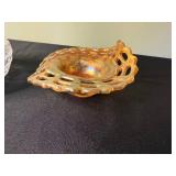 Fenton Marigold Carnival Glass Basketweave Open Lace Bowl & VTG Crystal Glass Covered Bowl with Lid