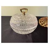 Fenton Marigold Carnival Glass Basketweave Open Lace Bowl & VTG Crystal Glass Covered Bowl with Lid